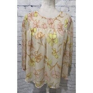 EVRI Womens Tan Yellow Peach Lightweight Floral Blouse Size 2X